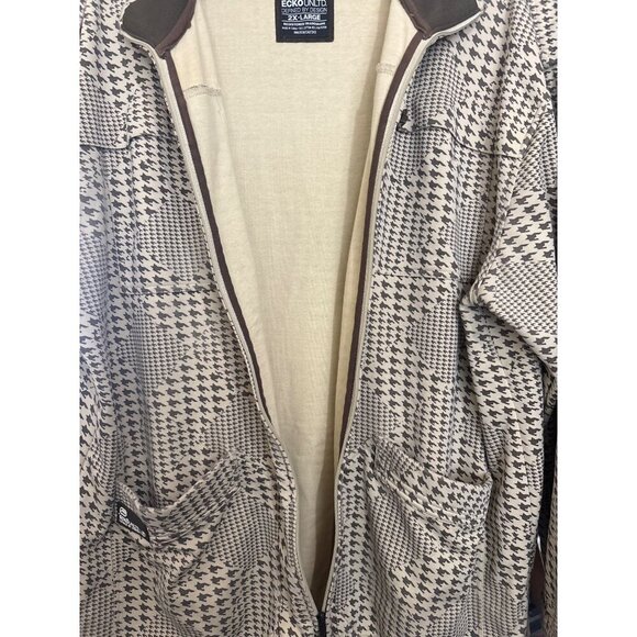 Ecko Unltd 2XL Houndstooth Jacket Y2K‎ Cyber Punk Cream Brown Full Zip - Picture 8 of 8